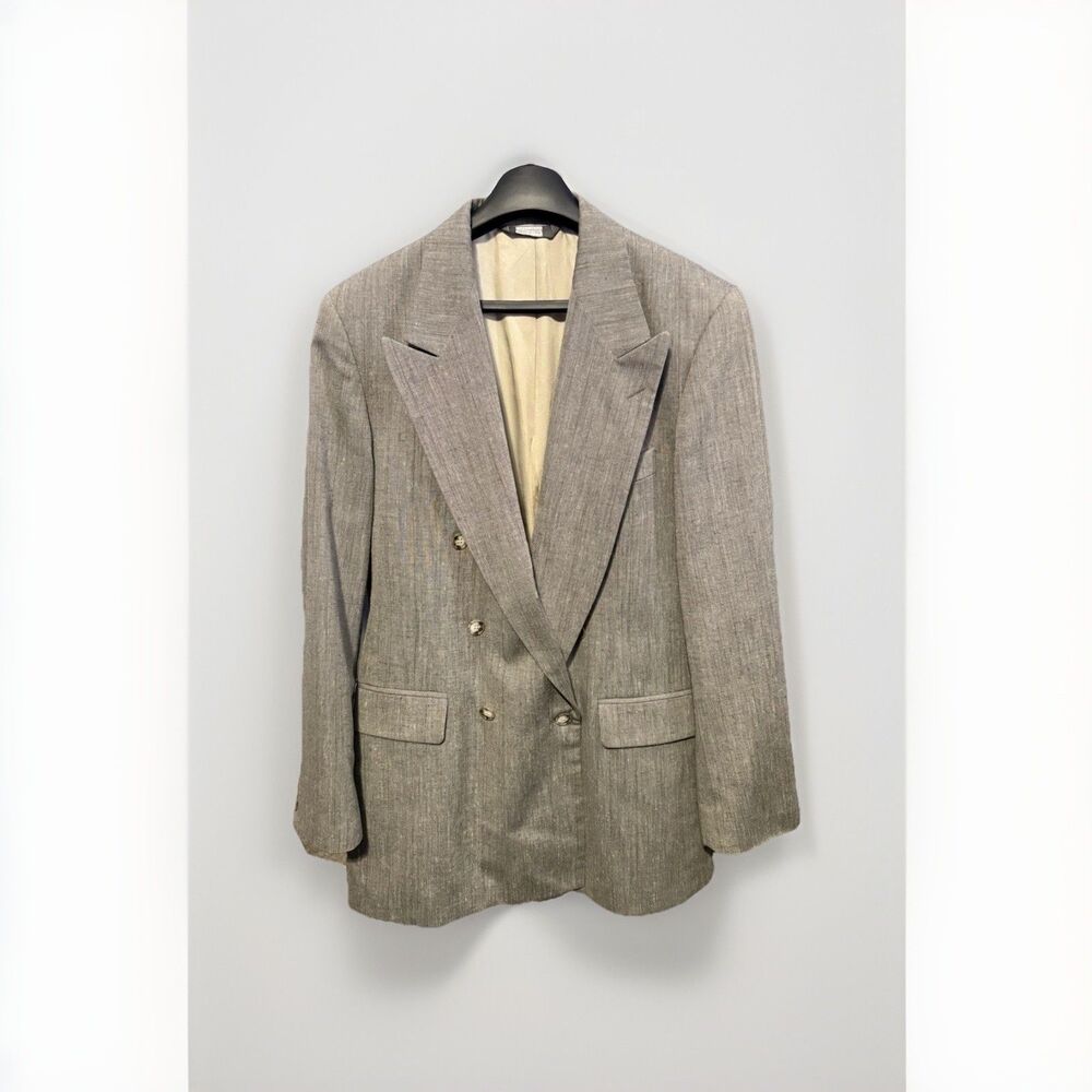 Vintage Haggar Gallery Grey Double-Breasted Wool Blend Suit Blazer
